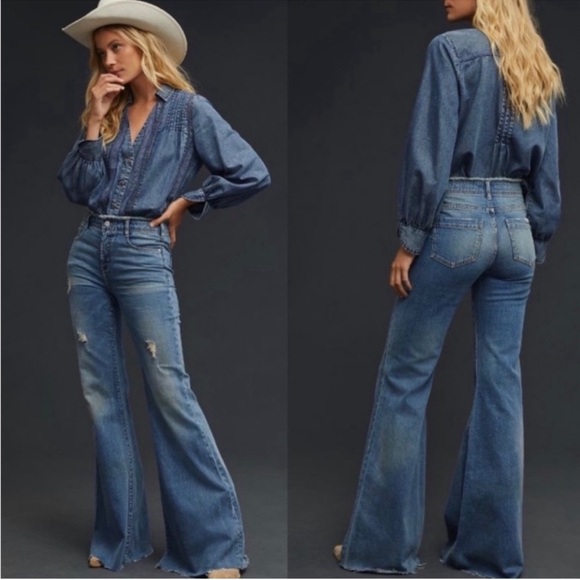 Pilcro Denim - Pilcro Medium Blue High-Rise Flare Jeans